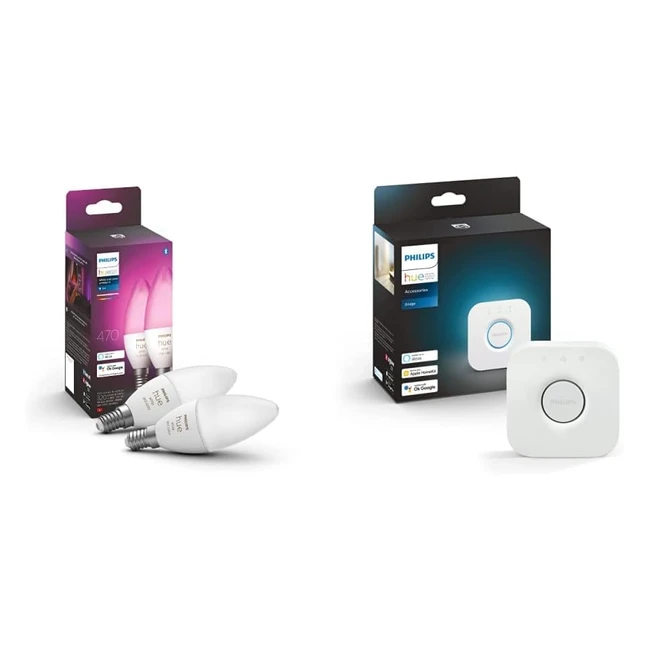 Philips Hue White Color Ambiance E14 LED-Lampe 2er-Pack inkl. Hue Bridge - dimmbar, bis zu 16 Millionen Farben, per App steuerbar - kompatibel mit Amazon Alexa Echo Echo Dot