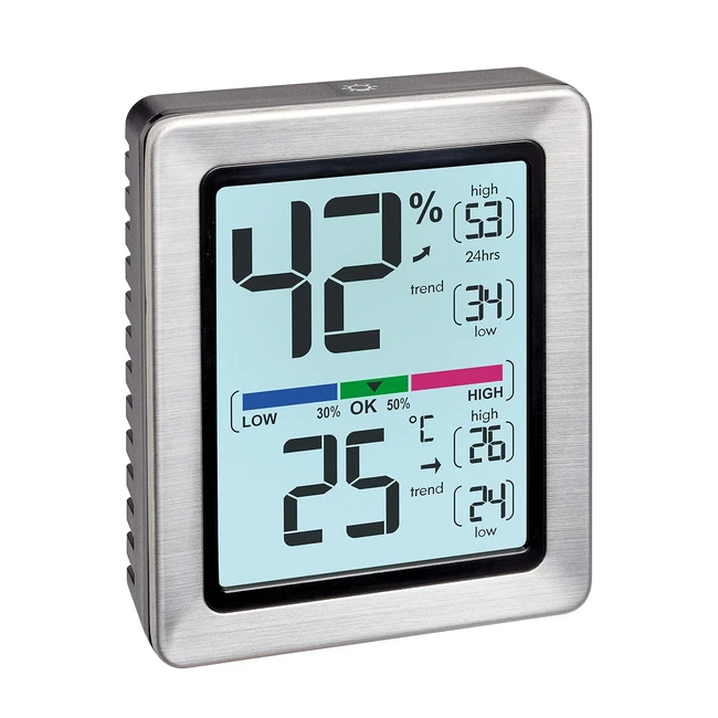 TFA Dostmann 30504754 Exacto Digital Thermohygrometer - Przise Messung - Silbe