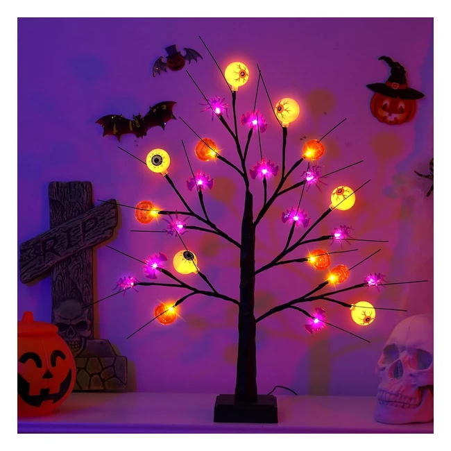 Halloween Deko Lichterbaum - 24 warmweie LEDs - Verstellbarer Zweigbaum - Schw
