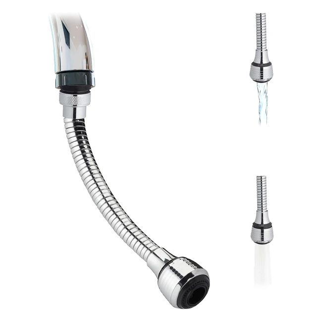 Flexible Tap Extension - Save Water, Rinse Dishes - 2 Jet Types - M16 to M24 - 30cm - Silver