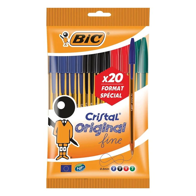 BIC Crystal Original - Penna a Sfera Fine 08 mm - Confezione da 20