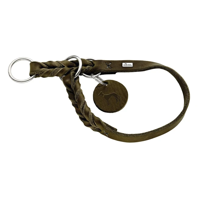 Collier de dressage pour chiens Hunter Solid Education en cuir souple antidérapant - Vert olive - 45 cm