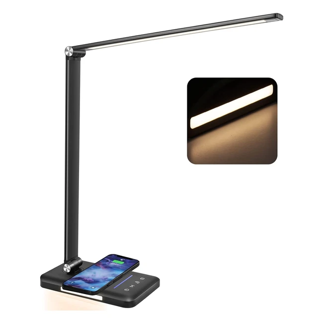 BieNser LED Desk Lamp with Night Lighting, Fast Wireless Charger, USB Charging Port, 10 Brightness, 5 Color Modes, Dimmable - 1200Lux Super Bright