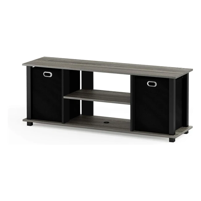 Furinno TV Entertainment Center - French Oak Grey/Black - Compact Design - Fits up to 50'' TVs