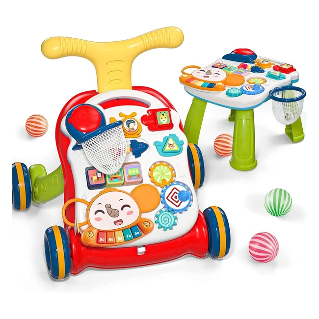 Cute Stone Sit-to-Stand Learning Walker 2 in 1 Baby Walker - Educational Child Activity Center - Removable Play Panel - Music Learning Toy - Gift for Infant Boys Girls