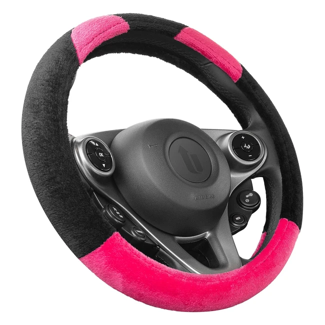 Coprivolante Peloso Rosa Nero Upgrade4Cars - Universale - Diametro 37-39 cm - Accessori Auto