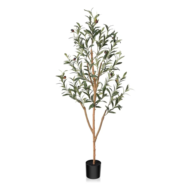 Kazeila Artificial Olive Tree 120cm - Large Indoor Plant with Natural Wood Trunk - Silk Olive Plants in Pot - Home Office Decor