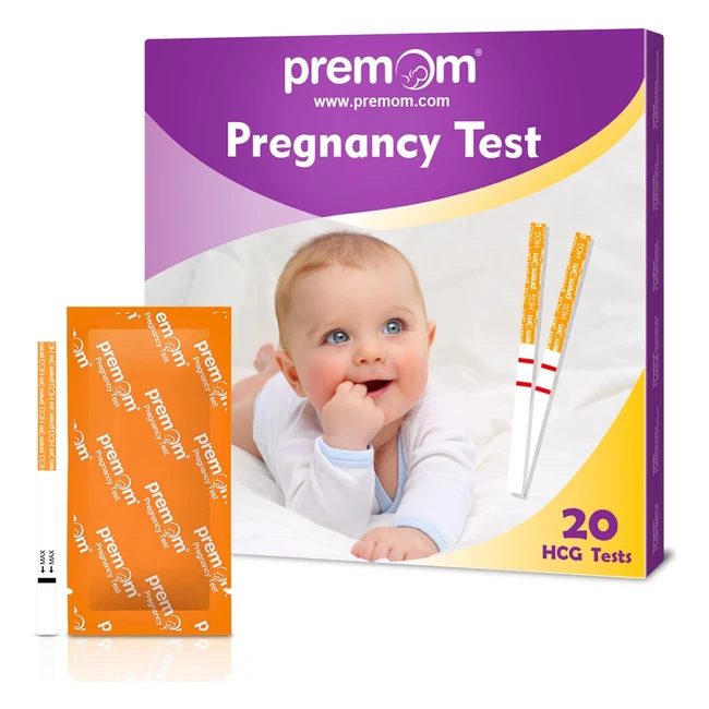 Premom HCG Pregnancy Test Strips - 20 Individually Wrapped Kit - High Sensitivit