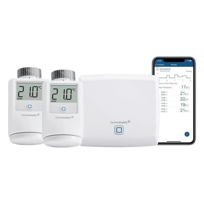 Homematic IP Access Point Smart Home Gateway + Gratis App + Sprachsteuerung über Amazon Alexa + 2x Smart Home Heizkörperthermostat - Einfache Installation, Energiesparen