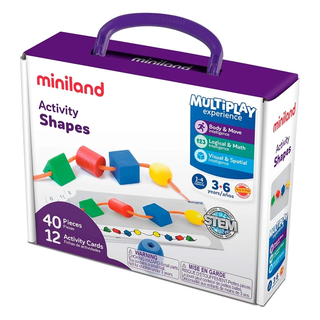 Miniland Activity Shapes Multicolore 4 - Set di 5 forme con carte attività e lacci