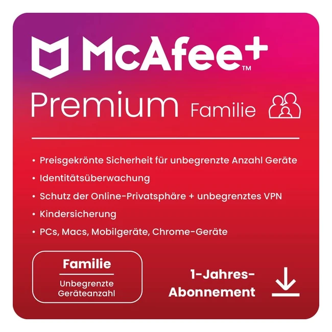 McAfee Premium Family - 20 Geräte, 1 Benutzer, 12 Monate - Schützen Sie Ihre Familie