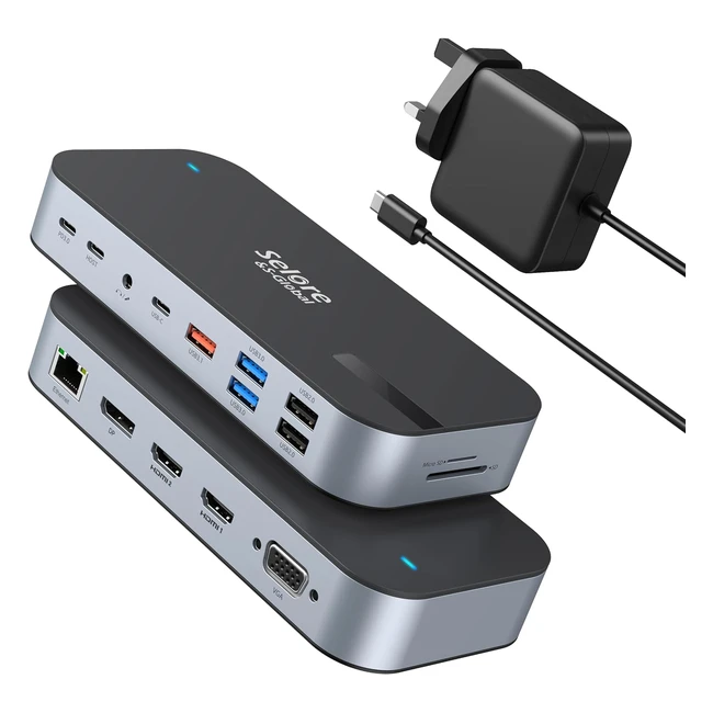USB C Docking Station 65W Power Adapter 16-in-1 Quad Monitor HDMI DisplayPort VGA