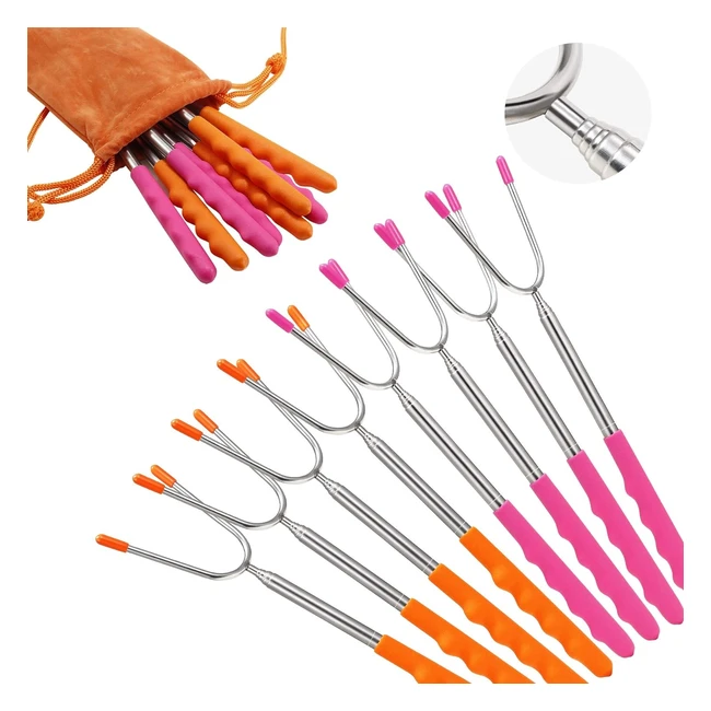 Premium BBQStyle Marshmallow Roasting Sticks Set - Pack of 8 - Extendable Forks for Hot Dog & Smores - Safe and Healthy Cookware