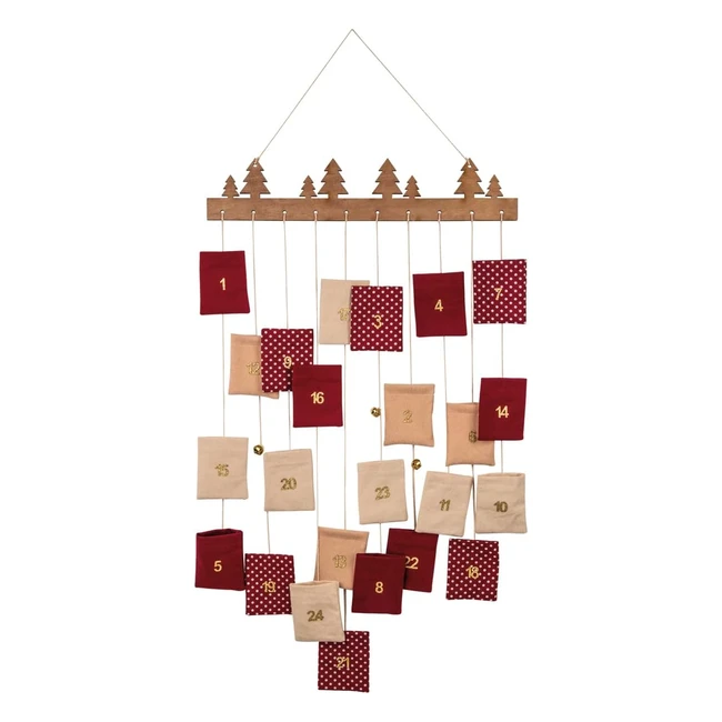 Rayher 46656999 Adventskalender Set mit Holzleiste und 24 Beuteln in Rot-Beige-Tönen 44 x 95 cm