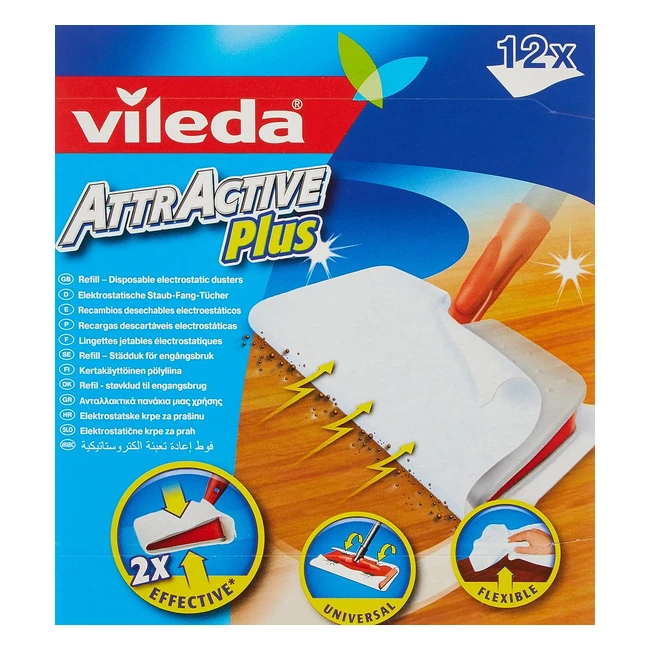 Vileda Attractive Plus Lingettes Dépoussiérantes 12 pièces - Capturez la poussière efficacement