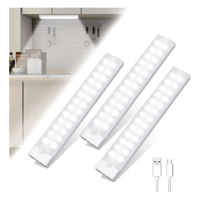 Tailcas Under Cabinet Kitchen Lights 3 Pack 2000mAh 26 LED Motion Sensor Dimmable Cupboard Lights