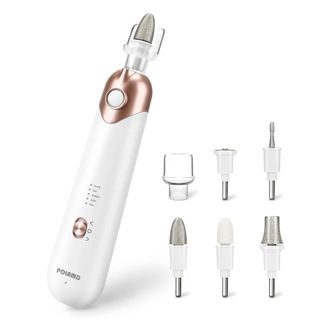 PolaMD Cordless Manicure and Pedicure Set - Rechargeable Electric Nail Files - 5-Speed - LED Light - Durable Attachments