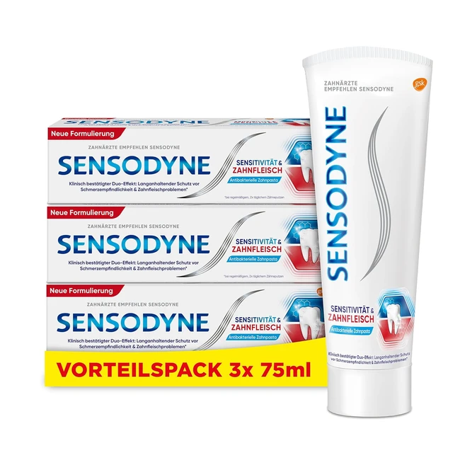 Sensodyne Sensitivity Gum Zahnpasta 3 x 75 ml - Fr gesundes Zahnfleisch und Sc