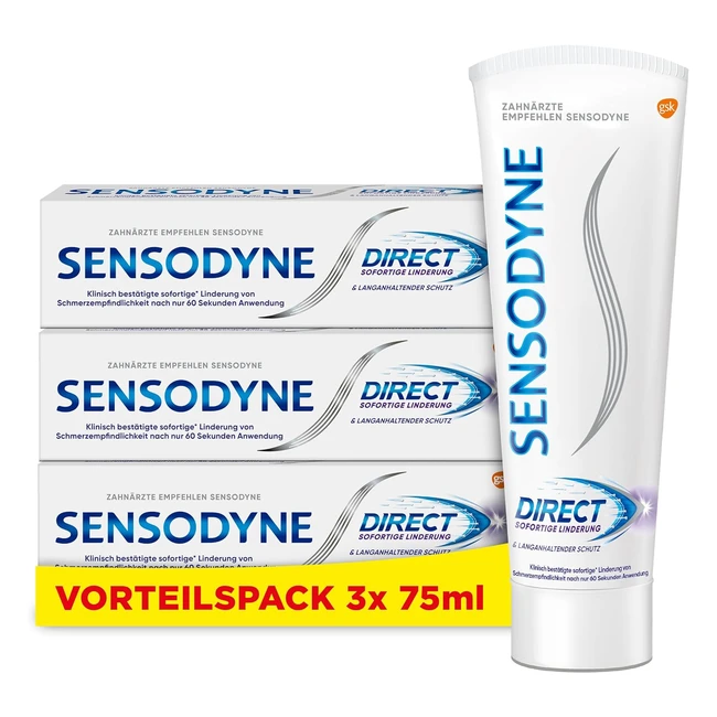 Sensodyne Direkt Zahnpasta - Sofortige Schmerzlinderung in 60 Sekunden - 3 x 75 