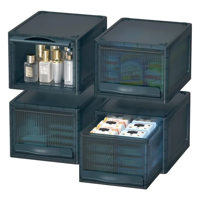 Cajas de almacenaje Haixin 165L - Organizadoras de plástico - Ropa apilable con tapacajón - 4 piezas - Azul translúcido