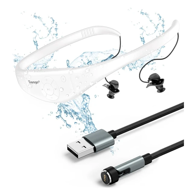 Tayogo Waterproof MP3 Headphones for Swimming - IPX8, 8GB, Ultralight, 20h Playtime