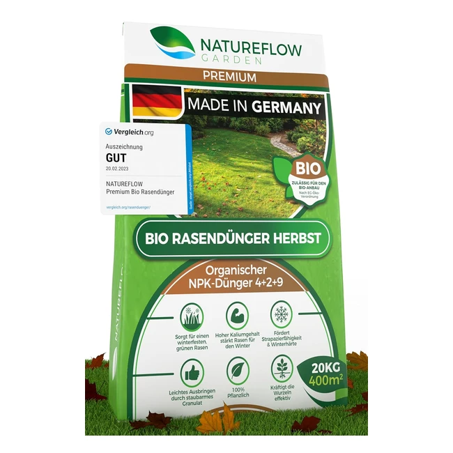 Herbstdünger Rasen Bio 20kg - Premium Rasendünger für einen sattgrünen Rasen