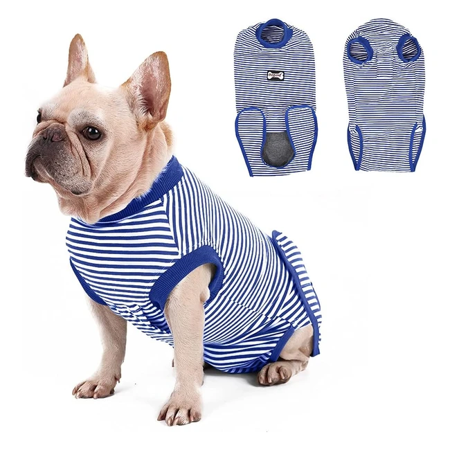Vanansa Dog Surgical Suit - Medium/Large - Recovery After Surgery - Striped Blue
