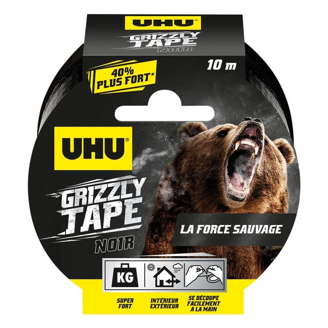 Ruban adhsif toil waterproof UHU Grizzly ultra fort et durable noir 10mx50