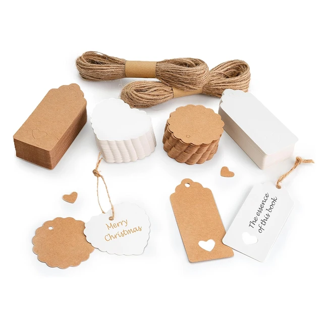 Etiquetas de regalo de papel kraft Ruammer - 200 piezas con cuerda de yute - Decoración para bricolaje, bodas, cumpleaños y Navidad