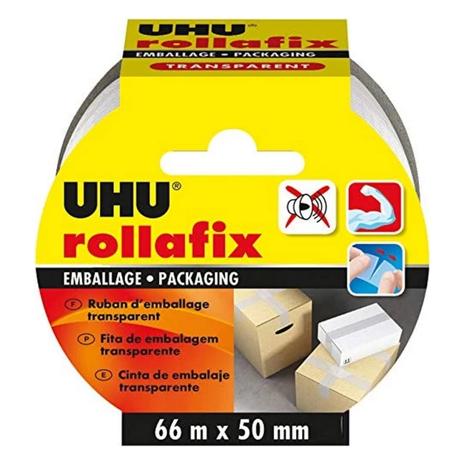 UHU Rollafix Ruban Adhsif dEmballage Transparent 66m x 50 mm - Adhrence l
