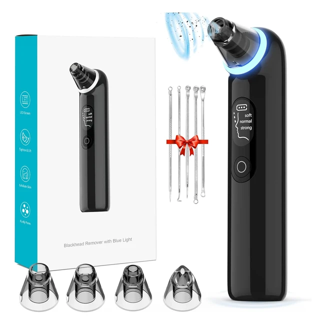 Blackhead Remover Vacuum - Electric Pore Cleaner with 3 Suction Power, 4 Probes, LED Display - Deep Cleansing, Unclogging Pores - Acne Whitehead Removal Tool
