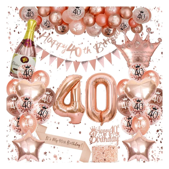 Decorazioni 40 Anni Compleanno Donna Oro Rosa - Palloncini Striscione di Happy 