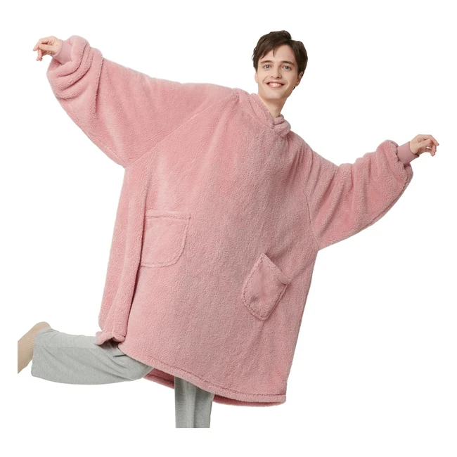 Bedsure Hoodie Blanket mit Ärmeln, XXL Oversized Kuscheliger Jumper, Geschenk für Männer und Frauen, Warme Ärmeldecke, Rosa, 107 x 90 cm