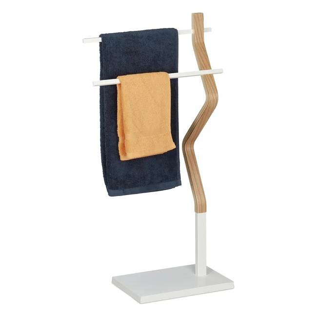 Porte-serviettes autonome avec 2 barres en bois et métal - Relaxdays 10031633