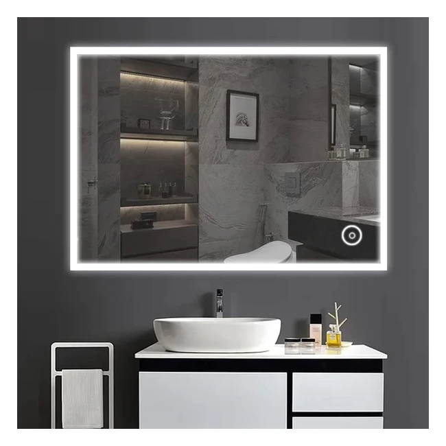 Yoleo Miroir Salle de Bain LED 80x60cm - Antibuée, Interrupteur Tactile, Lumière Blanche Froide 6400K