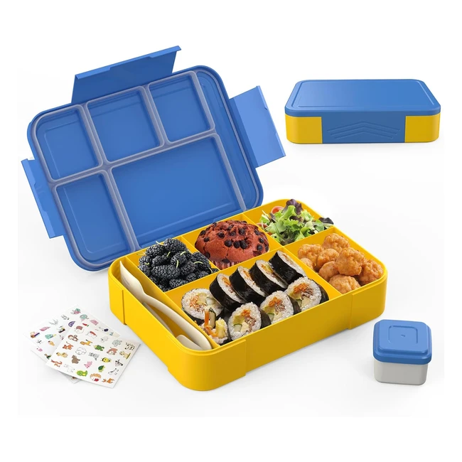 Kinkaocio Bento Lunch Box 1300ml - Leakproof 5 Compartments Cutlery Set - Blue