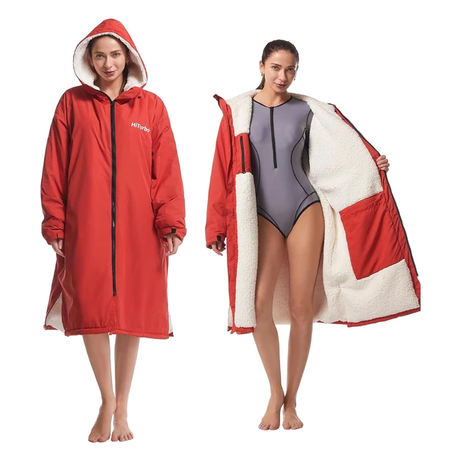 Hiturbo Waterproof Changing Robe - Windproof Warm Oversized Coat - Surf Poncho with Fleece Lining