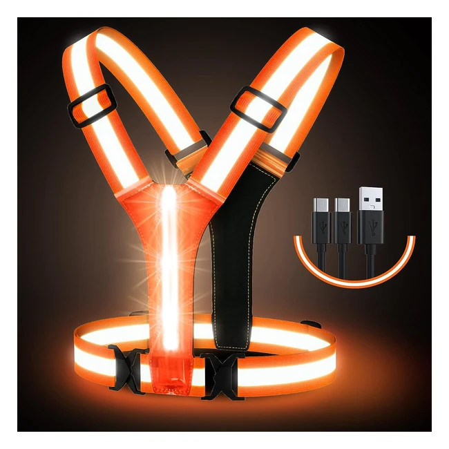 Simket LED Reflective Vest - High Visibility, USB Rechargeable, Adjustable - Running, Cycling, Walking