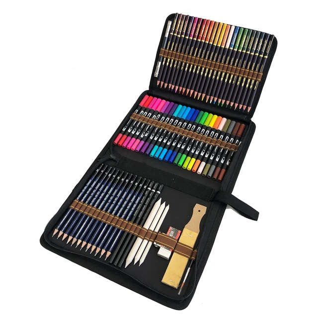 Pennarelli per disegno artistico - Kit completo con 24 pennelli a doppia punta, 24 matite acquerellabili, 12 matite da disegno e accessori