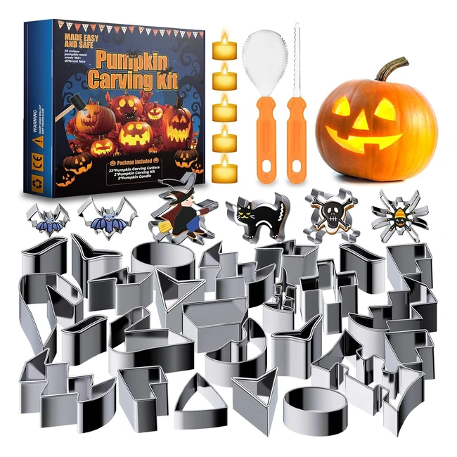Heebuke Pumpkin Carving Kit for Kids  Adults - 29pcs Easy and Safe Tools - Hall
