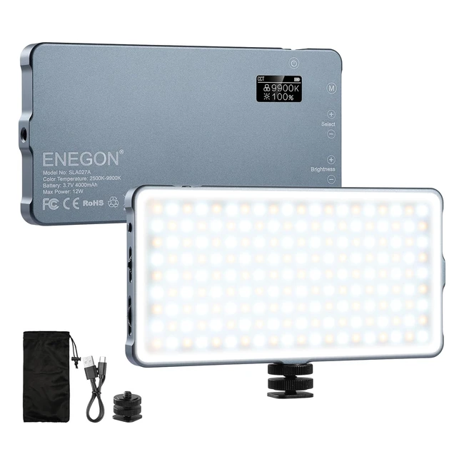 Lampe vidéo LED Enegon 4000mAh pour reflex numériques - Autonomie 20h - Ports USB Type-C - Compact et résistant - Idéal pour la photographie et la vidéographie