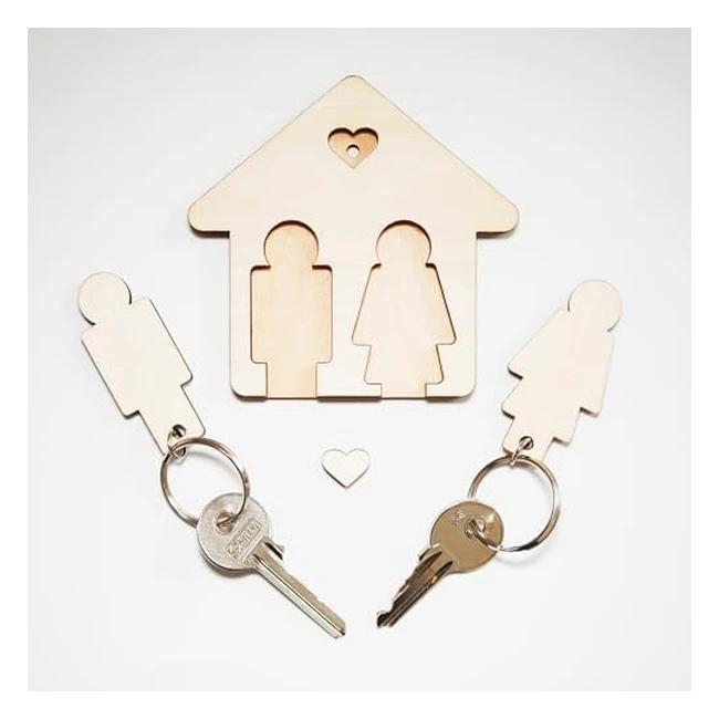 LAC 2 Wooden Couples Keyrings in Key Holder - Perfect Housewarming Gift!