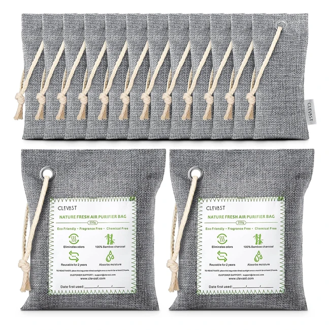 Clevast Bamboo Charcoal Air Purifying Bags - Natural Odor Absorber  Moisture El