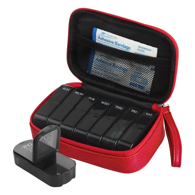 7 Day Pill Box - Portable PU Leather Bag - BPA Free - AM PM Travel Pill Dispense