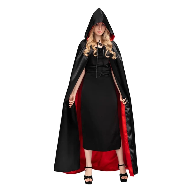 MYIR Jun Black Red Cape for Adult Kids Unisex Cloak Robe Hooded Halloween Costume Satin Witches Vampire Cloak Fancy Dress Up