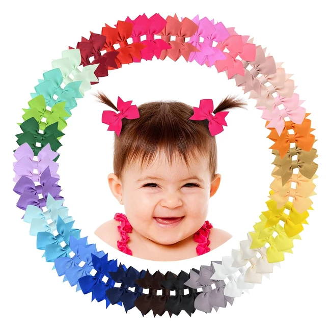 60pcs Baby Girls Clips - Mini Hair Bow Grosgrain Ribbon Bows - Alligator Clips - 30 Colors
