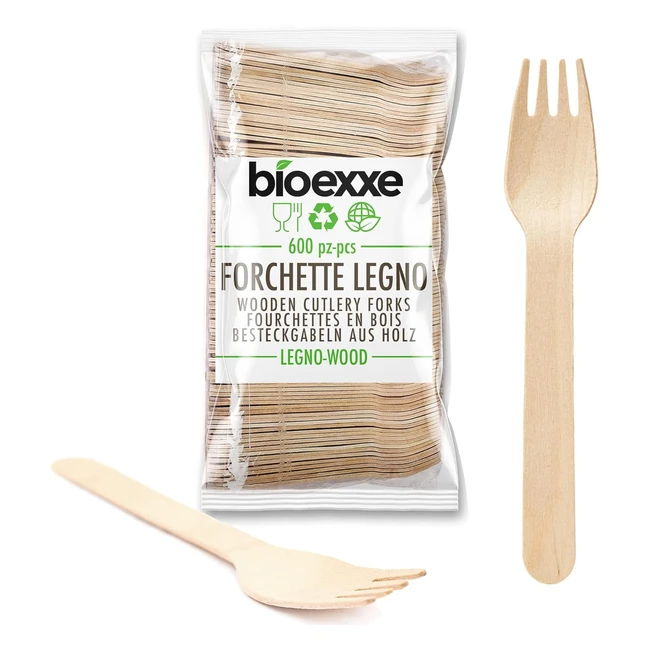 Tenedores Desechables Bioexxe 600 uds - Cubiertos de Madera Biodegradables y Com