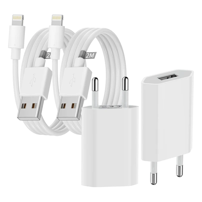 MFi-zertifiziertes USB-Ladegerät (2er Pack) für iPhone mit 2 M x 2 iPhone-Ladekabeln