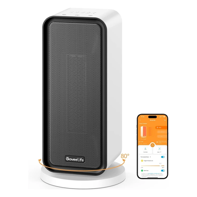 Goveelife Heizlüfter Thermostat Heizung WLAN & Bluetooth-App 1500W - Zimmer & Büro - Weiß