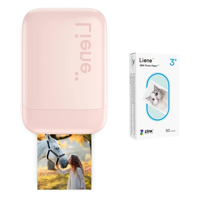 Stampante fotografica portatile Liene 2 x 3 con 50 fogli di carta autoadesiva Zink - Stampante istantanea per iOS/Android smartphone